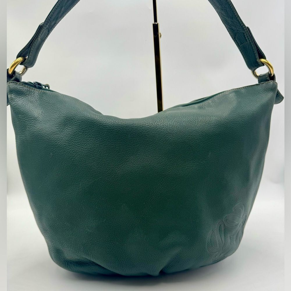 Auth Loewe Green Pebble Grain Leather Anagram Hobo Shoulder Bag Preloved Purse